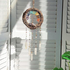 Dream Catcher - Dreamsum 7 Chakra Tree of Life Dream Catcher Native Boho Dreamcatcher Rattan Wall Decor, Handmade Natural Rattan Brown Crystal Hanging Decor for Bedroom Living Room (Dark Brown)