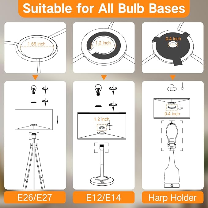OUTON Grey Large Drum Lamp Shades for Floor Lamps, 16" Top x 16" Bottom x 9" High, Easy to Assemble, Replacement Linen Lampshades for Table Lamps & Bedside Lamps (1.65" Spider)