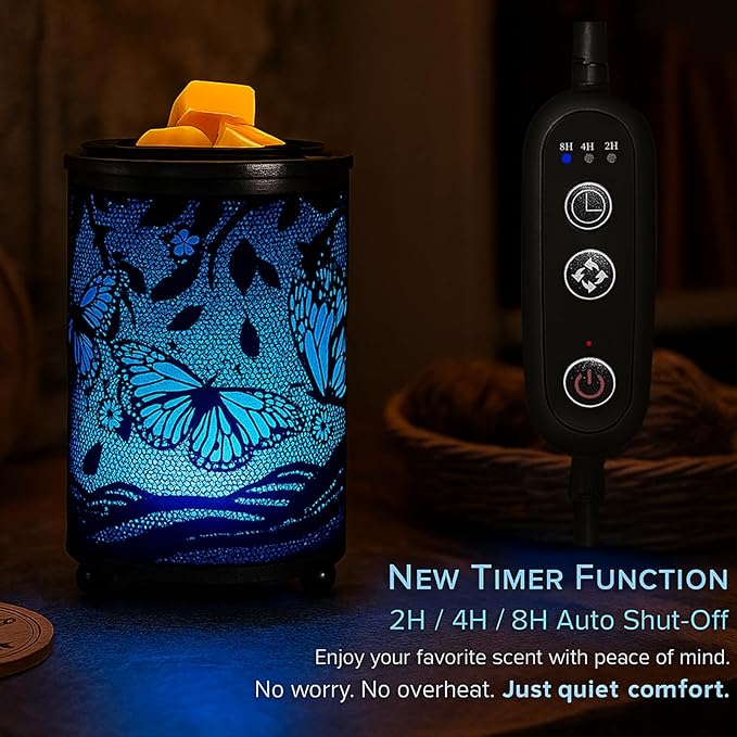 Leyoue Electric Wax Melt Warmer PTC Heating Plate with 7 Colors LED Changing Light Wax Warmer Fragrance Warmer for Home Office Gifts & Decor(Butterfly)