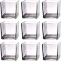 Square Glass Vases Set of 9, 4"x 4"x 4" Flower Vases for Centerpieces, Grey Glass Vase for Flowers, Small Vase for Wedding, Party, Home Office Decoration