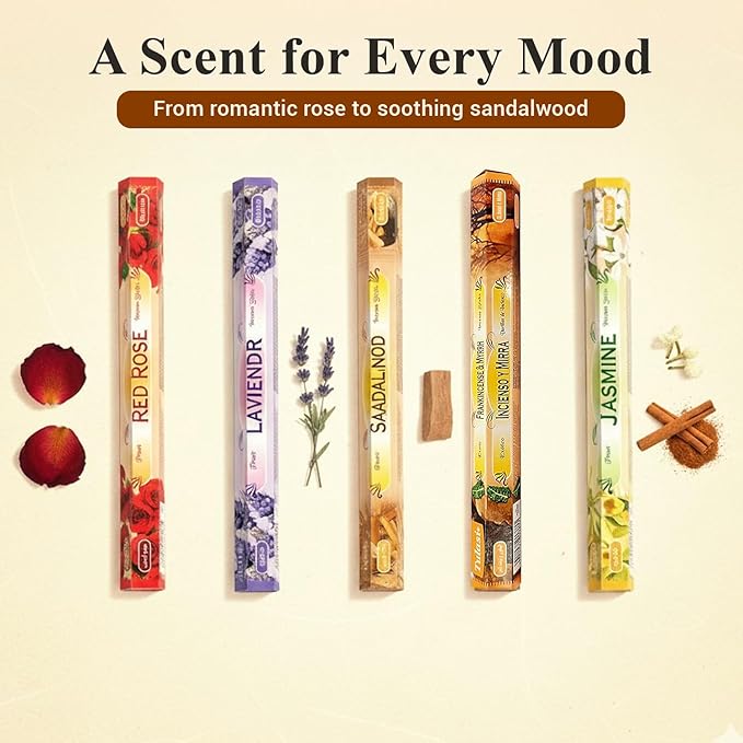 Tulasi Incense Sticks Pack of 12 Natural Scent (240 Sticks) Variety Fragrance of Coconut, White Sage, Red Rose, Palo Santo Lavender & Cinnamon etc, Ideal for Meditation & Positive Vibes