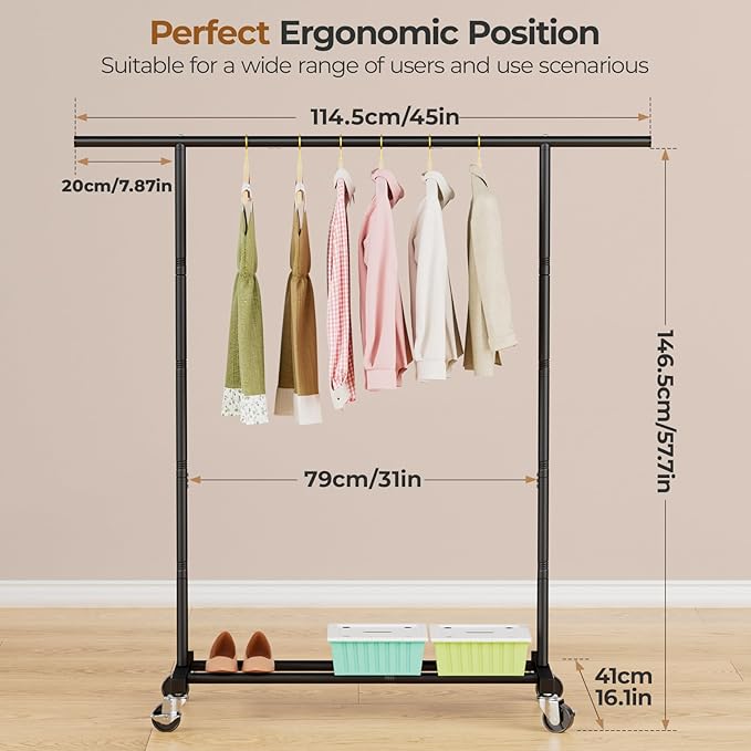 Abiglifty Clothes Rack for Hanging Clothes, Clothing Rack with Wheels, Portable Closet for Laundry, Room (Black)