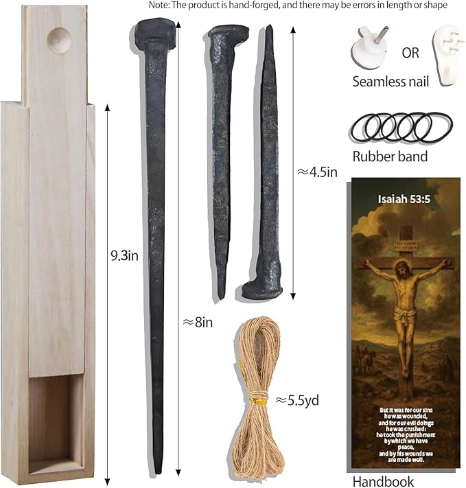 LeMeeOly Passion of Jesus Christ Crucifixion Nail, Metal Cross for Wall Decor, 3PCS Handmade Flat-Head Nails DIY Crafts 8’’,Christian Style Decor for Church Home Easter Christmas Memorials