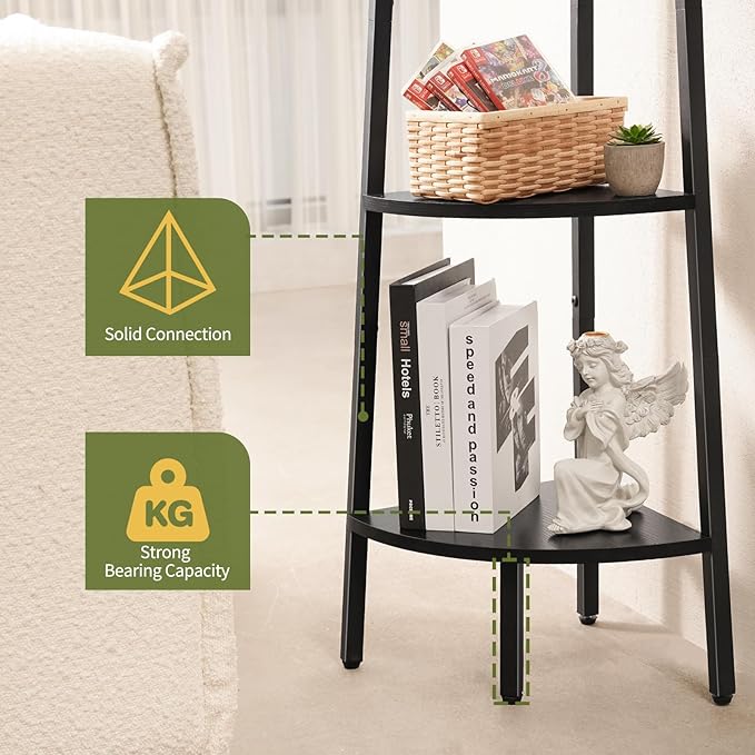 Yoobure Corner Shelf Stand, 5-Tier Bookshelf with LED Lights & Steel Frame, Tall Storage Shelves for Living Room, Bedroom, Office, Multi-Purpose Display Bookcase