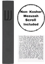 A&S Mezuzot Modern Concrete Mezuzah Case with Scroll, Easy Peel and Stick Mezuza (Black+ Engraved Shin, 7 Inches)
