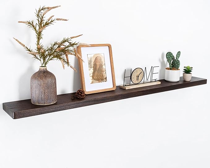 Marsmiles 55 inch Floating Shelves for Wall Solid Elm Wood Wall Mounted Shelves|Rustic Long Floating Shelves with Invisible Bracket for Bathroom Kitchen|Rounded Edge|Walnut, 1 Pack
