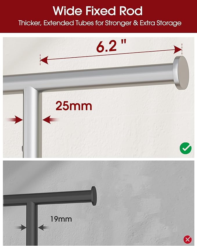 Clothes Rack - Large-Capacity Clothing Racks for Hanging Clothes with Lockable Wheels, Space-Saving Metal Coat Rack for Bedroom, Laundry Room, Entryway, 45.6" x 16.9" x 59", Silver