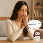Crochet Jesus Doll with Blessing Card - Religious Gift for First Communion, Baptism, Confirmation,Easter Basket Stuffers for Girls, Boys, and Teens - Christian Gift for Young Believers, Godchildren