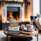Lineshading 4 Pcs Winter Table Decorations Wooden Snowflake Truck Winter Tiered Tray Decor Christmas Centerpiece Rustic Decorative Truck Block Sign Gift Farmhouse Christmas Decor for Home Kitchen