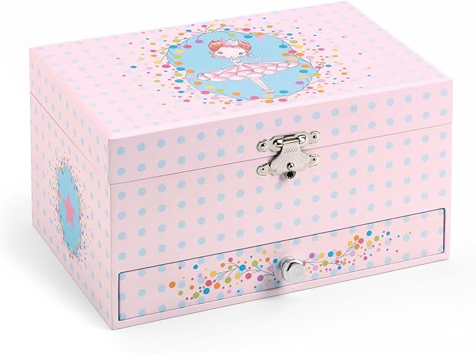 DJECO Musical Jewelry Box for Kids - Treasure Boxes Ballerina's Tune - Storage for Necklace, Bracelets, Rings, Earrings, Small Toys, Decorations, Keepsake & Trinkets - Safe for Ages 3+ Boys & Girls