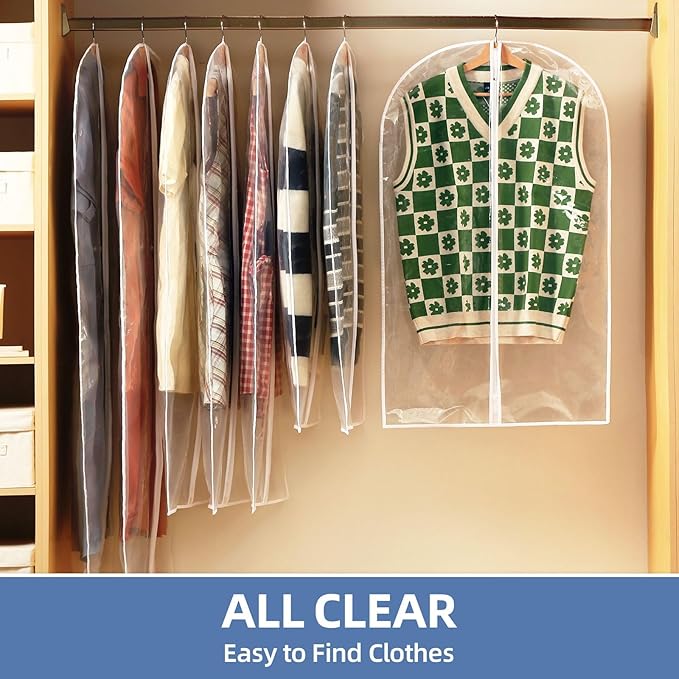 55" All Clear Garment Bags for Hanging Clothes, 5 Packs Dress Bags for Gowns, Plastic Waterproof Garment Covers with Zipper for Long Coats, Dresses, Trench (Set of 5)