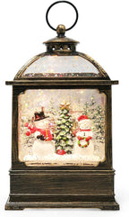 Christmas Snow Globe Lantern with Snowmen 8 Music Songs & 6H Timer Water Snow Globe Lantern USB & Battery Operated for Christmas Festival Decorations Gifts (Two Snowmen)