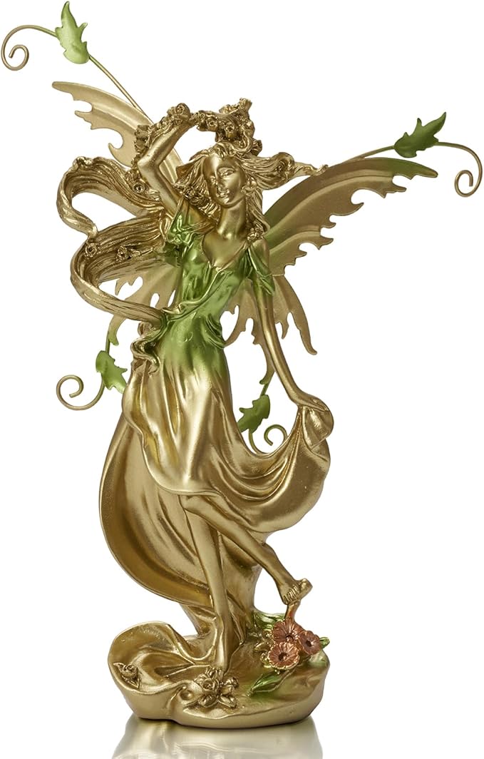 Elegant Fantasy Decor, Hand-Painted Angel Figurine Graceful Fairy Sculpture for Bookshelf, Mantel, Indoor Outdoor Decor, Thoughtful Gift for Women, Girls (Lifting Skirt)