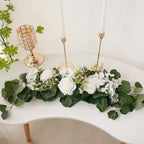 29.5in Artificial Peony Floral Swag, Simulation Mixed Flower Lintel Wall Hanging Faux Floral Swag Wreath with Green Leaves, Wedding Arch Garland for Ceremony Table Centerpiece (Magnolia)