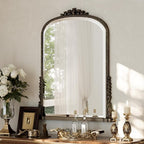 32 x 24 inch Beaded Arched Wall Mirror, Vintage Bathroom Vanity Mirror Over Sink for Entryway, Bedroom, Living Room, Bronze