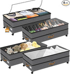 Under Bed Storage with Wheels 4-Pack, 75L XXL Under the Bed Storage Containers Large, 12" Tall Adjustable Storage for Underbed with Lids, Rolling for Shoes, Clothes, Blankets (4PCS-Grey)