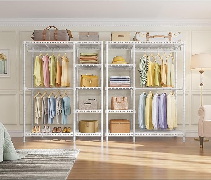 VIPEK V7 Garment Racks for Hanging Clothes Heavy Duty Clothes Rack with Shelves, Portable Closet Rack Metal Clothing Racks 5 Tiers Freestanding Closet Wardrobe System, Max Load 670lbs, White