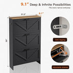 Nicetree Barn Door Shoe Cabinet for Entryway - Modern Farmhouse Shoe Storage Cabinet with 3 Flip Drawers - Slim Hidden Shoe Organizer, 3-Position Adjustable Divider, Fits Size 13, Brushed Black