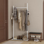 Nianerfaya Coat Rack Freestanding with Rock Base, Standing Garment Storage for Indoor - Coat Tree with 2 Hooks - 25.6" Wide Heavy Duty Clothe Rack Metal Clothing Hanger Rack (White)