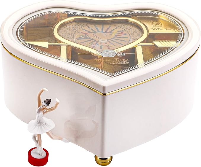 yarlung Ballerina Music Box for Valentine's Day Gift, White Heart Rotating Dancing Girl Gift Box for Jewelry, Trinket, Mother's Day Birthday