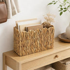 Water Hyacinth Magazine Holder for Floor, Tall Narrow Wicker Magazine Basket with Scalloped Edge – Handwoven Magazine Rack, Book Basket & File Holder for Living Room, Office & Bedroom