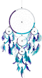 OMA Large Dream Catcher Wall Decor – Tie Dye Dream Catcher with Turquoise, Purple & White Feathers for Bedroom, Living Room, Dorms & Gift, Size - 9” x 30”
