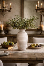 Emotionally Grounded Vase, Vaseking Large Ceramic Rustic Vase, 14.4 inch Minimalist Threaded Decorative Farmhouse Tall Vases for Home Decor, Living Room, Enterway, Table Decoration, Khaki