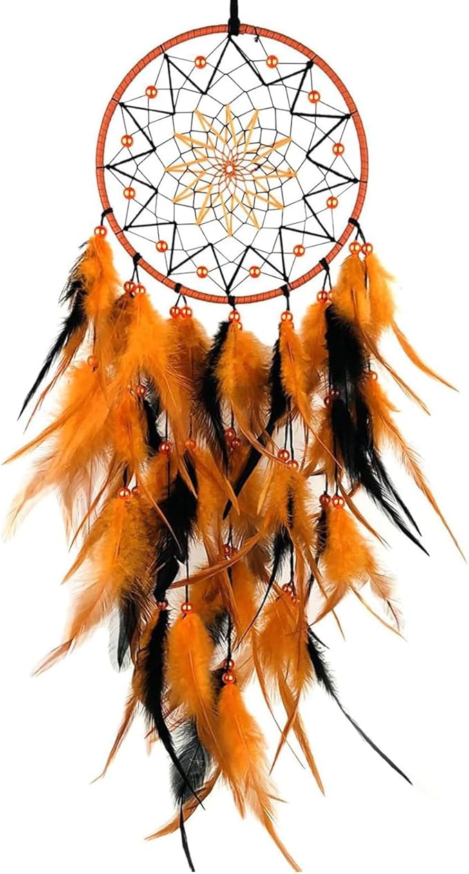 Black and Orange Dream Catcher Feather Dream Catchers Wall Decor Handmade Dreamcatcher Wall Hanging Ornament for Bedroom Living Room Home Decor