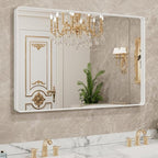 LOAAO 48x36 Inch White Metal Framed Bathroom Mirror for Wall, White Bathroom Vanity Mirror Farmhouse, Large Rounded Rectangle Mirror, Anti-Rust, Tempered Glass, Hangs Horizontally or Vertically