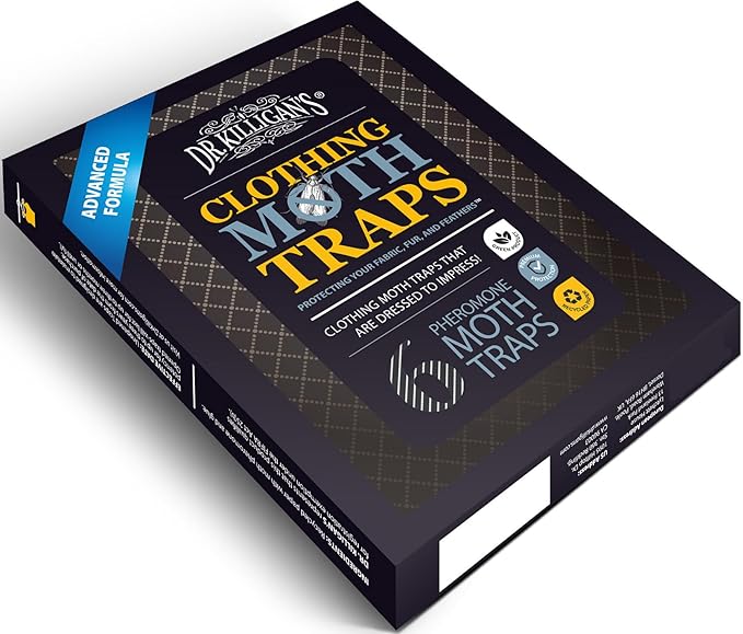 Dr. Killigan's Premium Clothing Moth Traps with Pheromones Prime | Non-Toxic Clothes Moth Trap with Lure for Closets & Carpet | Moth Treatment & Prevention | Case Making & Web Spinning (Black)