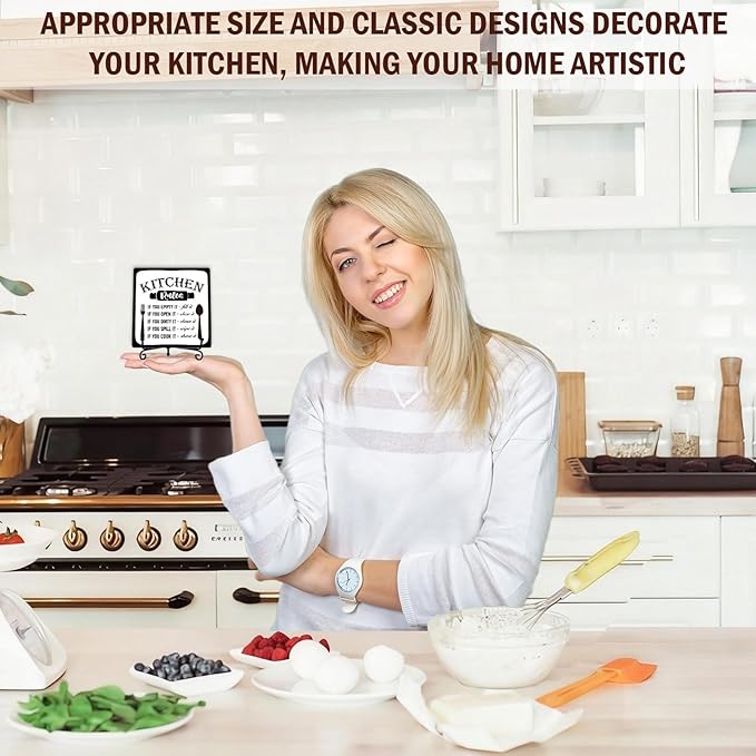 DETIHO Farmhouse Kitchen Decor, Rustic Kitchen Counter Decor, Wood Plaque with Iron Stand for Home Dining Room Tabletop Decoration - G01