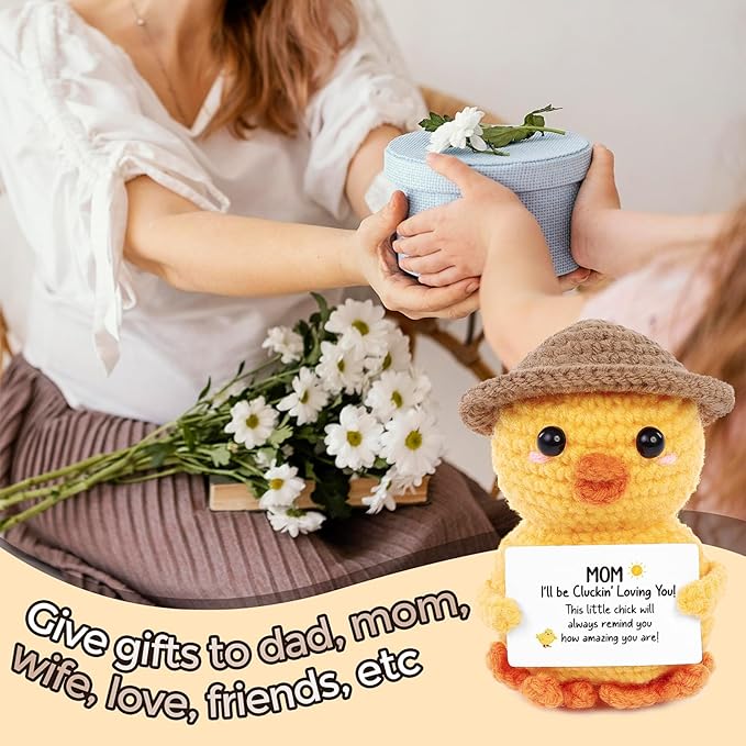 Valentines Gifts for Mom, Handmade Crochet Emotional Support Chicken, Birthday Gifts for Mom, Women, Mother in Law, Cute Chicken Desk Decor, Funny I Love You Stocking Stuffers for Moms