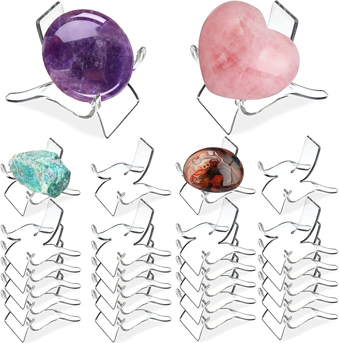 (24 PCS 2.2 x 1.69 x1.89 inch Crystal Display Stand,Acrylic Rock Display stands,Clear Display Easel Stands Pedestal for Crystal Geodes Rock Mineral Agate Fossil Coral crystal/gemstone Small Collectibles Display Stands (Medium)