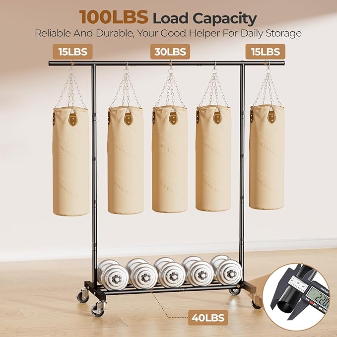 Abiglifty Clothes Rack for Hanging Clothes, Clothing Rack with Wheels, Portable Closet for Laundry, Room (Black)