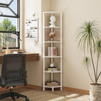 VIMBER Corner Shelf, 6-Tier Corner Bookshelf, Industrial Corner Ladder Shelf, DIY Storage Shelves, Modern Display Shelf for Living Room, Bedroom, Kitchen, Home Office, White UJSJ004W