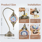 Yarra-Decor Turkish Moroccan Lamp with Bronze Base 3 Color Options Handmade Swan Neck Tiffany Mosaic Glass Bedside Lamps for Bedroom (LED Bulb Included)(1)