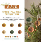 NICROLANDEE Christmas Hanging Decorations, 6 PCS Nature Round Glitter Edge Paper Honeycomb Ornaments, Green Brown Mini Paper Lanterns Ornament for Christmas Tree Décor, New Years Party Home Decor