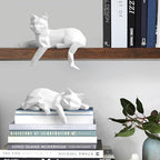 Bookshelf Decor Cat Statue, Modern Geometric Cat Figurines for Living Room Office Shelves Coffee Table Desk Decor – Set of 2 Minimalist Animal Statues (White)