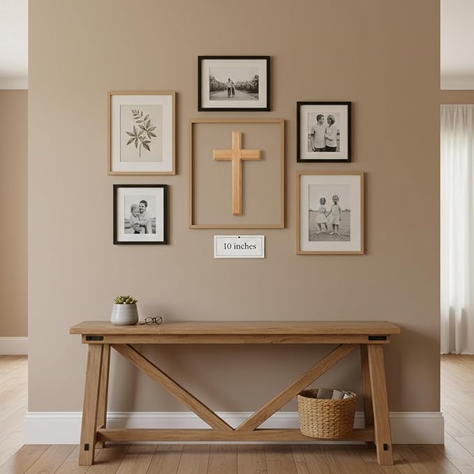 BESPORTBLE Handcrafted Wooden Wall Cross - 10 Inch Rustic Christian Home Decor, Solid Wood Religious Hanging Art for Living Room, Catholic Prayer Gift for Baptism and Housewarming (Brown)