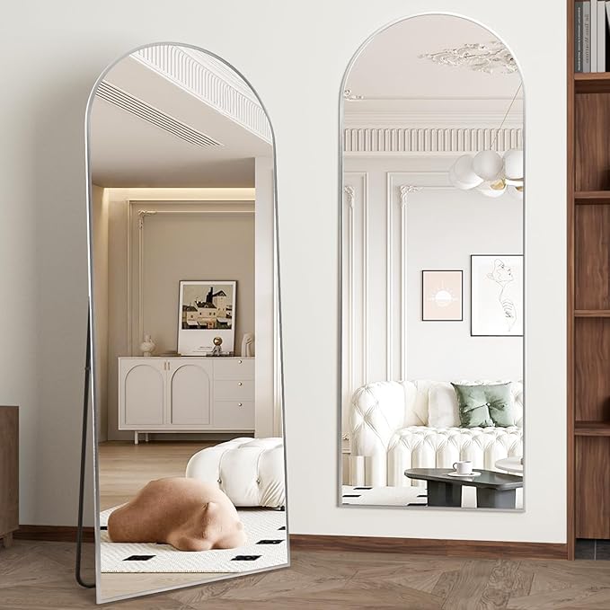 Full Length Mirror 56"x16" Arch Floor Mirror with Stand Arched Mirrors Full Body Mirror Silver Standing Hanging or Leaning Against Wall for Bedroom Entry