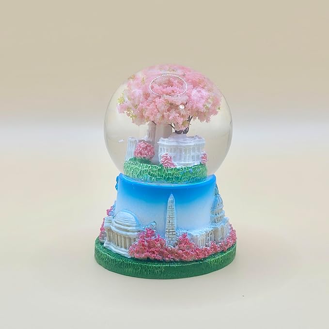 2.75" Washington DC Landmarks Snow Globe, Resin Material, with Cherry Blossom Tree and Glitter, White House, Capitol, and Washington Monument (Cherry Blossom Panorama Mini)