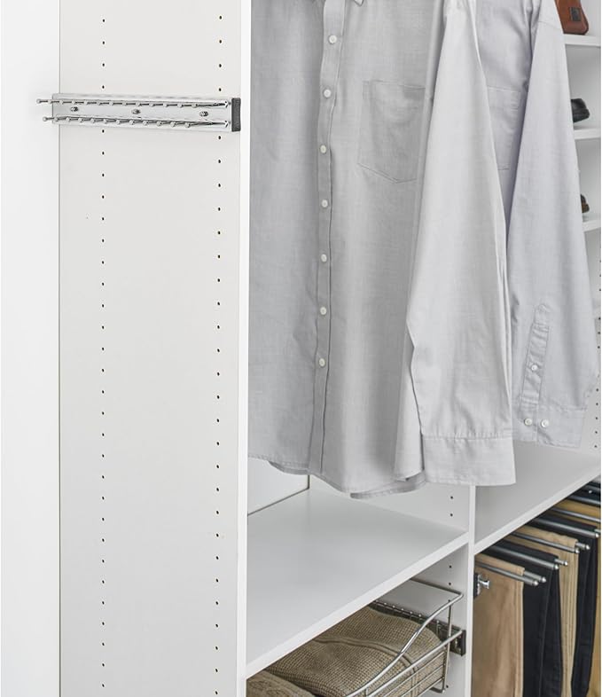 Rev-A-Shelf Pullout 14 Inch Side Mount Extending Closet Tie and Belt Organization Storage Rack Holder for Up to 25 Ties, Chrome, TRC-14CR