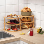 VERTORGAN 3 Tier Bamboo Corner Shelf(4 Pack),Dish Drying Rack,Plate Organizer,Kitchen Spice Rack for Countertop and Cabinet