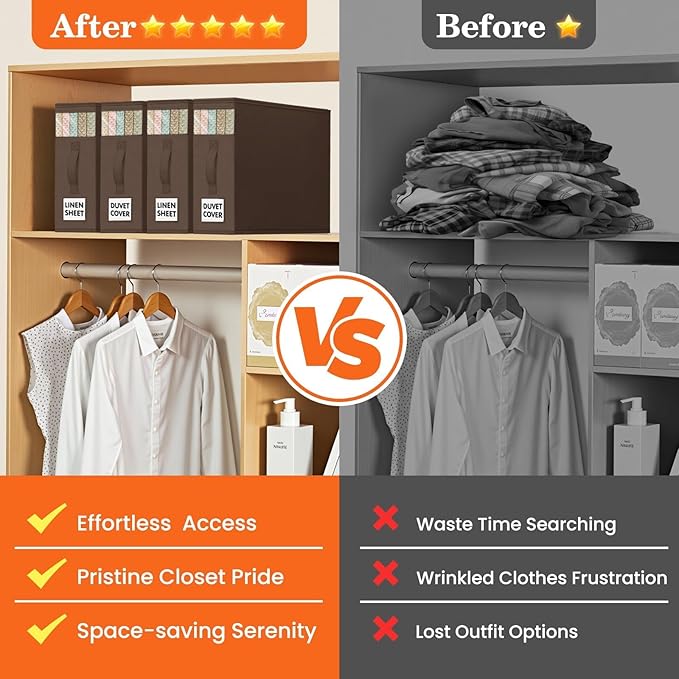 WOWBOX Sheet Organizers and Storage,Closet Bed Sheet Organizer Under Bed Storage and Organization with Label Cards & Clear Window for Bedding Sheets,Duvet Covers,Blankets (6 Pack，Brown)