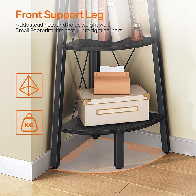 HOOBRO Corner Shelf, 3-Tier Corner Shelf Stand, 40" Tall Ladder Bookshelf, Industrial Corner Display Shelf Plant Stand for Living Room, Kitchen, Home Office, Black BB143CJ01