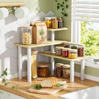 3-Tier Corner Countertop Organizer – Kitchen Counter & Bathroom Vanity Organizer, Coffee Bar Corner Shelf, Spice Rack Stand, L-Shaped Space-Saving Storage, Light, Wood