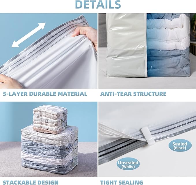 8 Pack Vacuum Storage Bags, Cube Combo (3 Jumbo+5 Medium), Vacuum Seal Bags for Clothing, Bedding, Blanket, Space Saving Closet Organization