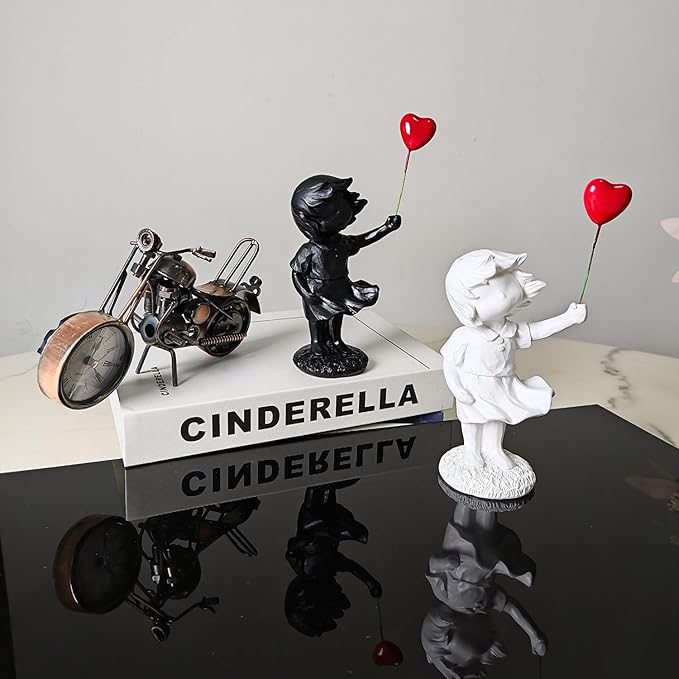 Banksy Street Graffiti Art Statue,Love Balloon Girl Room Decor,Resin Ornaments,Living Room Dining Desk Decorations,Bookshelf Decorative Objects(White)