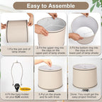 Drum Lampshades Set of 2, Medium Fabric Lamp shades for Table Lamps, Floor Lamps, Beige Linen Lamp shades 11.6" Top x 12.6" Bottom x 9.8" High Spider Fitter, Replacement Lampshades, Assembly Required