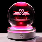Movdyka Flamingo Gifts for Women Men 3D Crystal Ball with Colorful Light Base, Laser Engraved Flamingo Decor Glasses Snow Globe Crafts Gifts for Her Wife on Valentine's Day Birthday- 3.15"/8CM